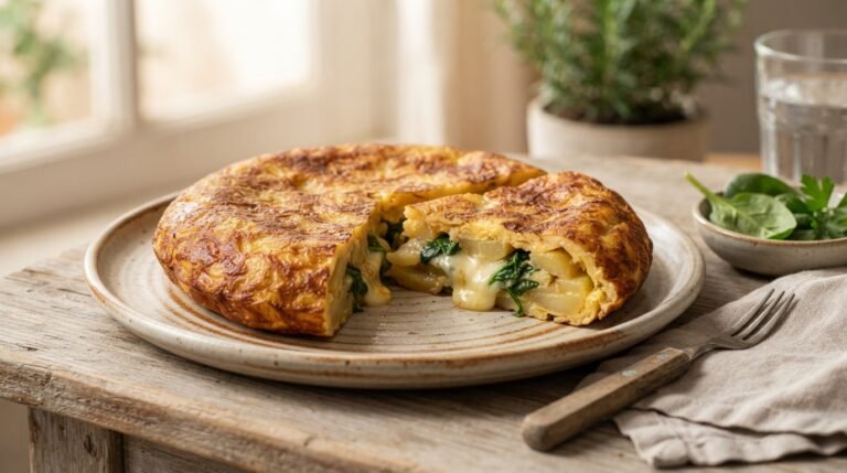 Easy Cheesy Spinach Spanish Omelette Recipe for a Quick Breakfast