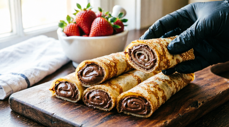 Easy Homemade Nutella Rolled Crepes Recipe with Fresh Strawberries