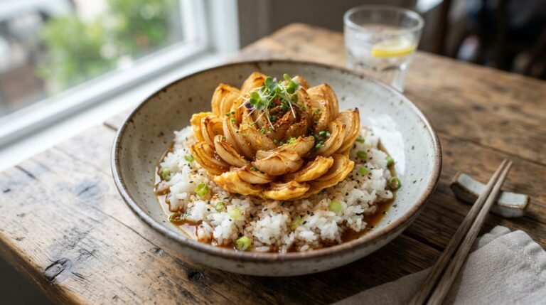 Beautiful Onion Flower Omelet with Rice for a Stunning Breakfast