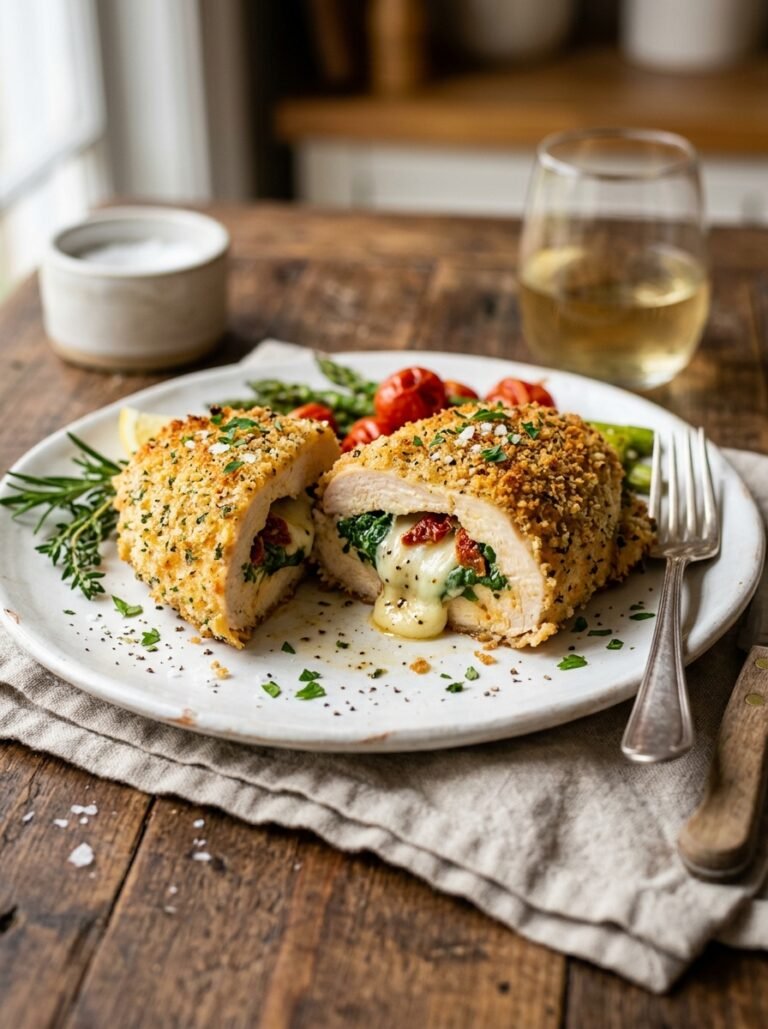 Baked Stuffed Chicken Breasts with Spinach and Cheese Filling